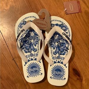 Havaianas Farm Rio Blue and White Flip Flops